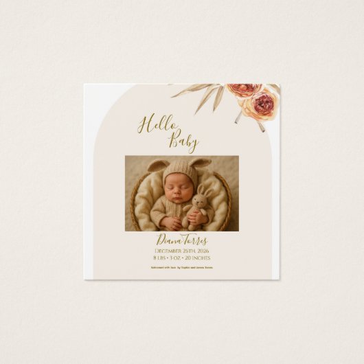 Hallo Baby Crème Pastel Gedroogde Bloemen Vierkante Visitekaartjes (Voorkant)