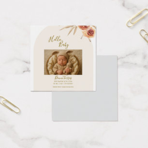 Hallo Baby Crème Pastel Gedroogde Bloemen Vierkante Visitekaartjes