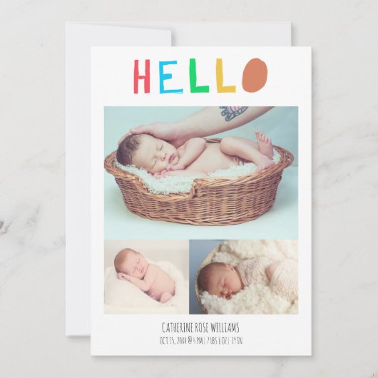 hallo Baby Cute Colorful 4 Photo Collage Simple Aankondiging (Voorkant)