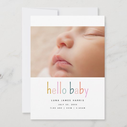 hallo Baby Cute Colorful New Baby Aankondiging (Voorkant)
