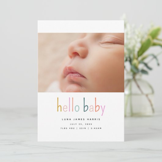 hallo Baby Cute Colorful New Baby Aankondiging (Staand voorkant)