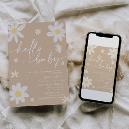 Hallo Baby Daisy Beige Baby shower Uitnodiging