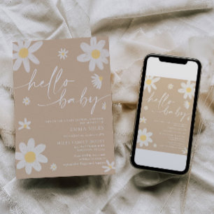 Hallo Baby Daisy Beige Baby shower Uitnodiging
