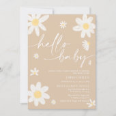 Hallo Baby Daisy Beige Baby shower Uitnodiging (Voorkant)