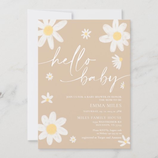 Hallo Baby Daisy Beige Baby shower Uitnodiging (Voorkant)