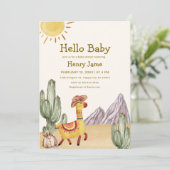Hallo Baby Desert Cactus Llama Cowboy Baby shower Kaart (Staand voorkant)