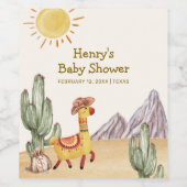 Hallo Baby Desert Cactus Llama Cowboy Baby shower Wijn Etiket (Enkel label)