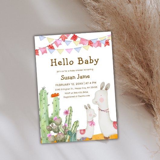 Hallo Baby Desert Cactus Llama Fiesta Baby shower Kaart