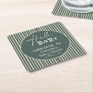 Hallo Baby Donkergroen Strepen Baby Shower Kartonnen Onderzetters