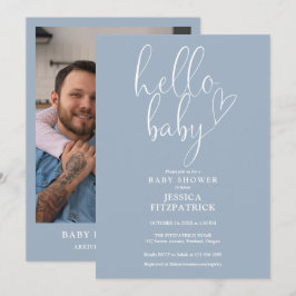 Hallo Baby Dusty Blue Boy Foto Baby shower Kaart