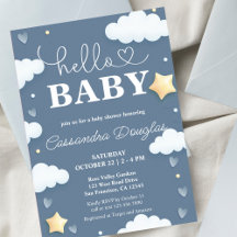 Hallo Baby Dusty Blue Clouds Modern Baby shower
