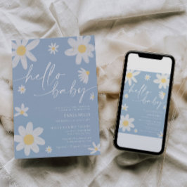 Hallo Baby Dusty Blue Daisy Baby shower Kaart