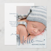 Hallo Baby Dusty Blue Foto Geboorteaankondiging Aankondiging (Voorkant / Achterkant)