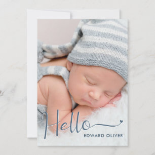 Hallo Baby Dusty Blue Foto Geboorteaankondiging Aankondiging