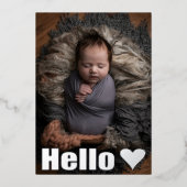 Hallo Baby Echt zilveren fotocollage Folie Uitnodiging (Voorkant)