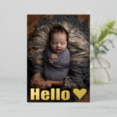 Hallo Baby Echte Gouden Fotocollage Folie Uitnodiging (Staand Voorkant)