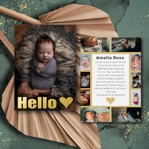 Hallo Baby Echte Gouden Fotocollage Folie Uitnodiging