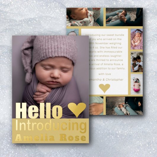 Hallo Baby Echte Gouden Fotocollage Folie Uitnodiging