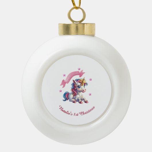 Hallo Baby Eenhoorn Keramische Bal Ornament (Voorkant)