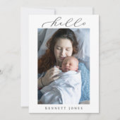 Hallo Baby Eenvoudig script Foto Geboorte Aankondiging (Voorkant)