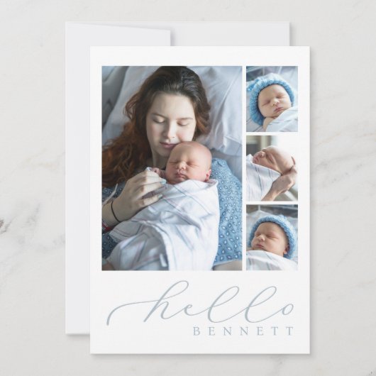 Hallo Baby Eenvoudig Script Fotocollage Geboorte Aankondiging (Voorkant)