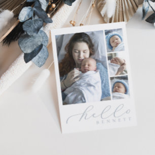 Hallo Baby Eenvoudig Script Fotocollage Geboorte Aankondiging