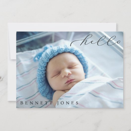 Hallo Baby Eenvoudige Script Foto Geboorte Aankond Aankondiging (Voorkant)