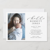 Hallo Baby Eenvoudige Script Foto Geboorte Aankond Aankondiging (Achterkant)