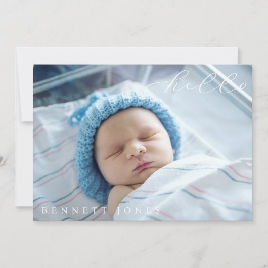 Hallo Baby Eenvoudige Script Foto Geboorte Aankond Aankondiging (Voorkant)