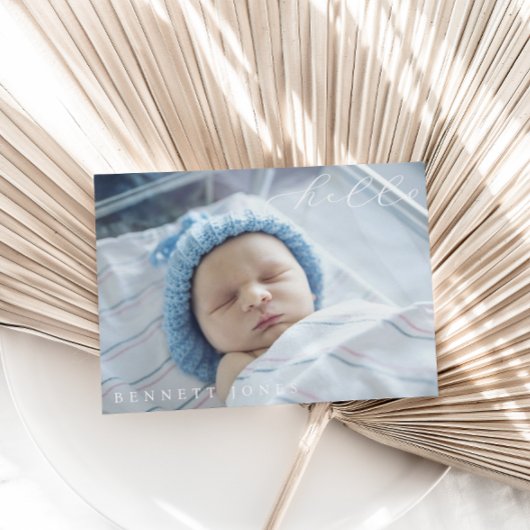 Hallo Baby Eenvoudige Script Foto Geboorte Aankond Aankondiging