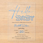 Hallo Baby Elegant blauw Baby shower Acryl Uitnodigingen (Voorkant)