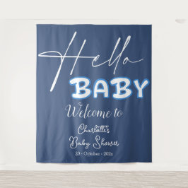 Hallo Baby Elegant donkerblauw Baby shower achterg Wandkleed