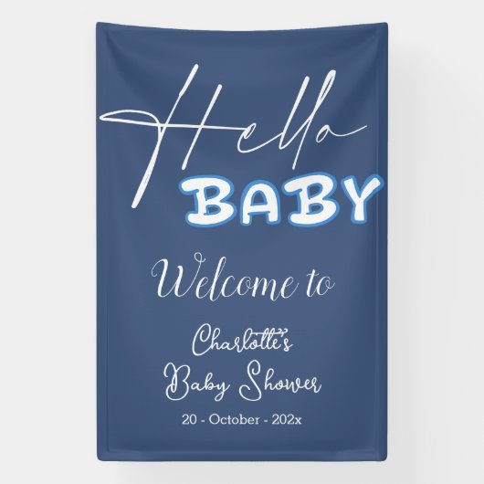 Hallo Baby Elegant donkerblauw Baby shower Spandoek (Verticaal)