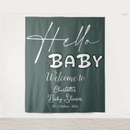 Hallo Baby Elegant donkergroen Baby shower achterg Wandkleed
