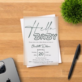 Hallo Baby Elegant donkergroen Baby shower Acryl Uitnodigingen