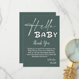 Hallo Baby Elegant donkergroen Baby shower Bedankkaart