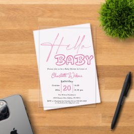 Hallo Baby Elegant donkerroze Baby shower Acryl Uitnodigingen