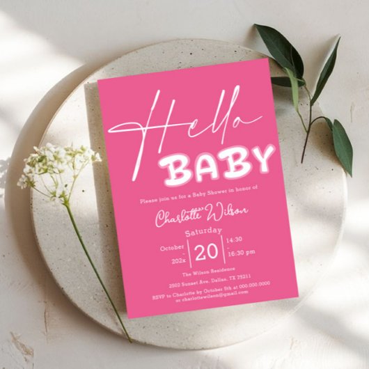 Hallo Baby Elegant donkerroze Baby shower Kaart