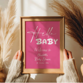 Hallo Baby Elegant donkerroze Baby shower Welkom Poster