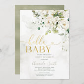 Hallo Baby Elegant groen wit bloemengoud Kaart (Voorkant / Achterkant)