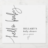 Hallo Baby Elegant kalligrafie Baby shower Sparkling Wijnetiket (Enkel label)