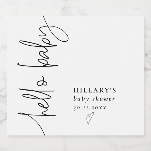 Hallo Baby Elegant kalligrafie Baby shower Sparkling Wijnetiket (Enkel label)