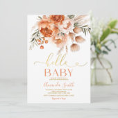 Hallo Baby Elegant Oranje Bloemen Baby shower Kaart (Staand voorkant)
