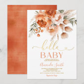Hallo Baby Elegant Oranje Bloemen Baby shower Kaart (Voorkant / Achterkant)