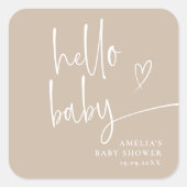 Hallo Baby Elegant script modern minimalistisch Vierkante Sticker (Voorkant)