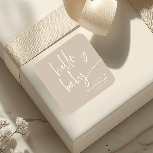 Hallo Baby Elegant script modern minimalistisch Vierkante Sticker