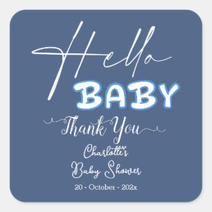 Hallo Baby Elegante Donkerblauwe Baby Shower Vierkante Sticker