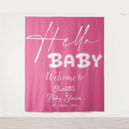 Hallo Baby Elegante donkerroze Baby shower achterg Wandkleed