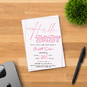 Hallo Baby Elegante Donkerroze Baby Shower Acryl Uitnodigingen