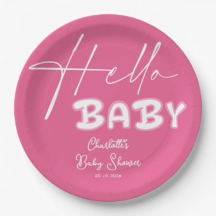 Hallo Baby Elegante Donkerroze Baby Shower Papieren Bordje